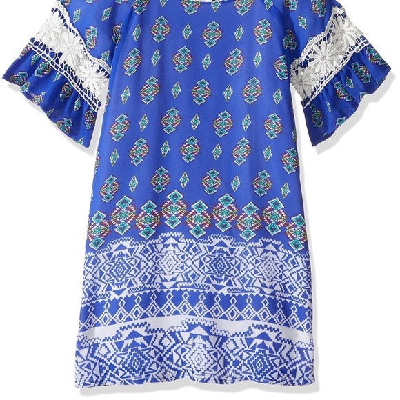 My Michelle Girls Blue Shift Dress Crochet Bell Sleeve Size 7 16 - Picture 5 of 5